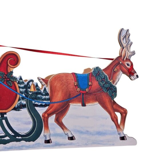 VTG Animated Santa Sleigh Reindeer‎ Wooden Musical Christmas Winter Wall Decor - Picture 4 of 14